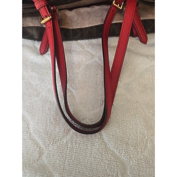 Michael Kors MK Jet Set Signature Brown Magenta Straps Purse Handbag Tote Bag - Picture 7 of 10